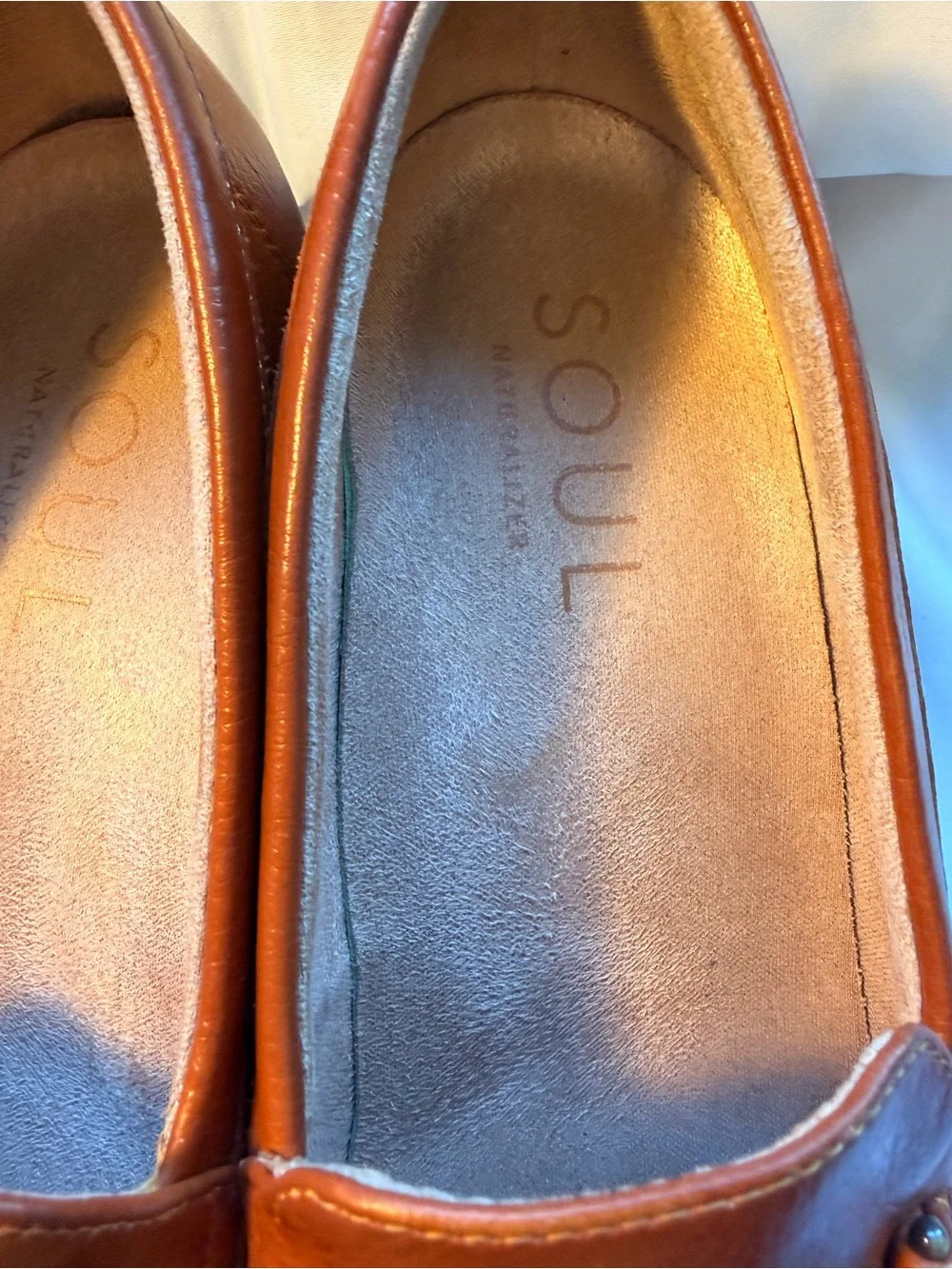 SOUL Naturalizer Cognac Leather Wedge Loafers Women’s 8 Comfort Shoes